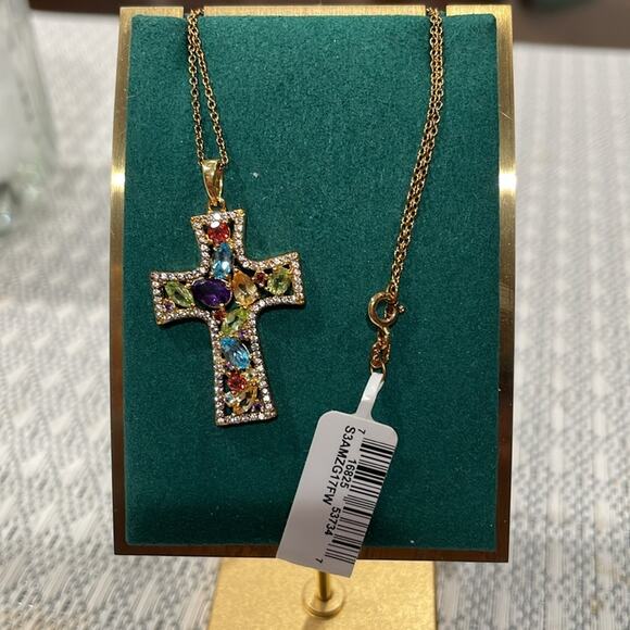 18 Kt Yellow Gold Over Sterling Silver with Multi Gem & CR Sapphire - Picture 4 of 4